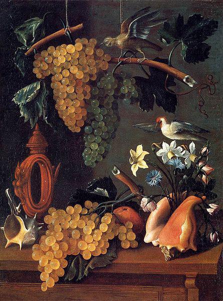 Still-Life with Grapes, Flowers and Shells, Juan de Espinosa